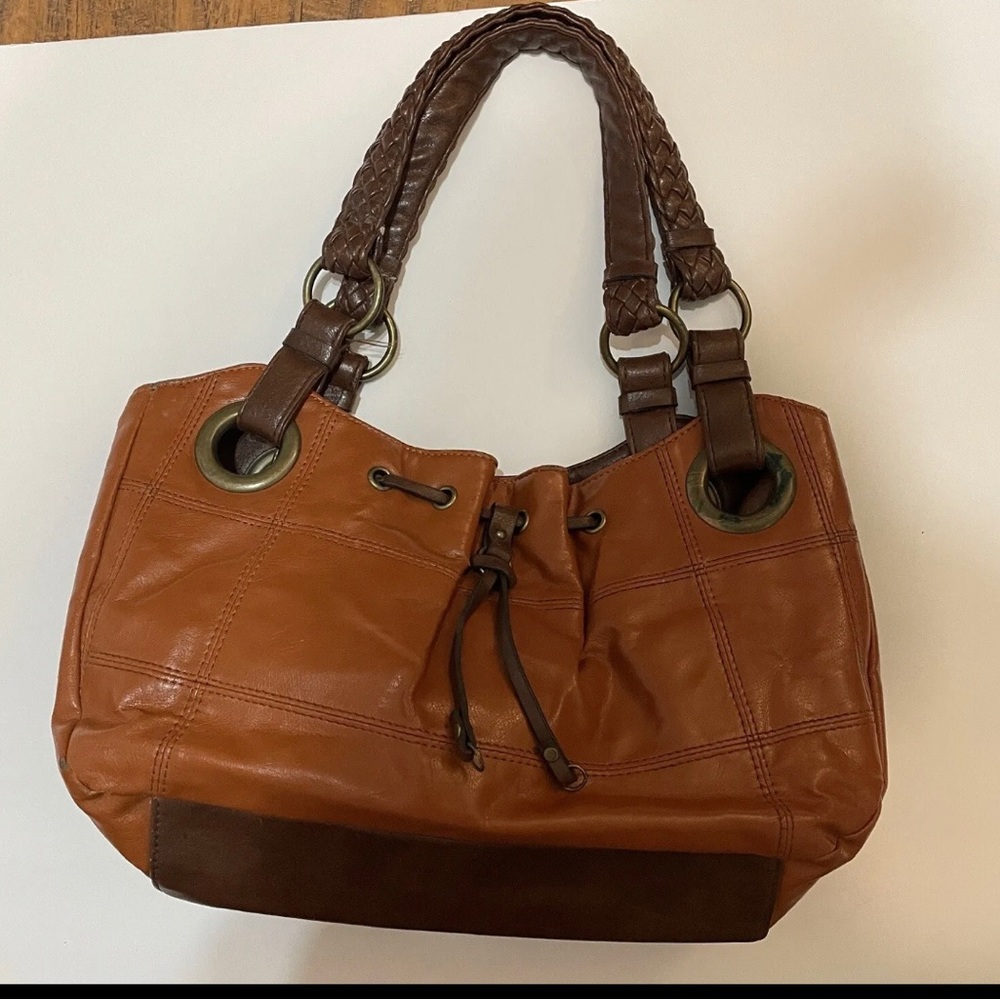 Relic brown faux leather purse braided top handles dividers pocket’s square sm